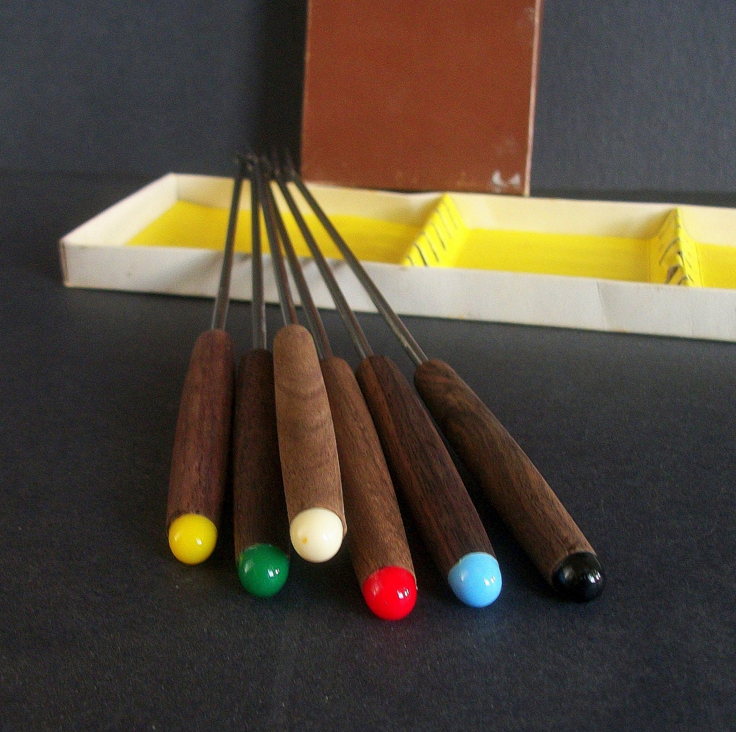 Vintage Fondue Forks Teak Wood
