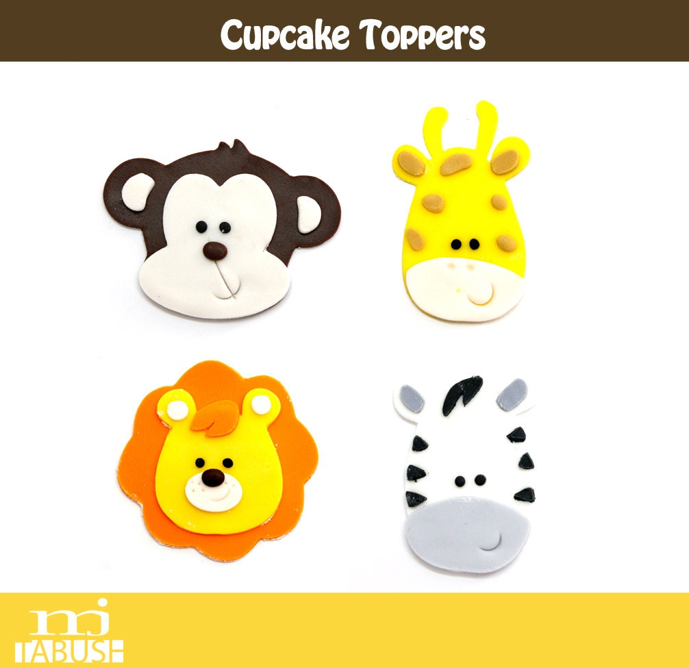 12 Fondant animals toppers for cupcakes or cookies
