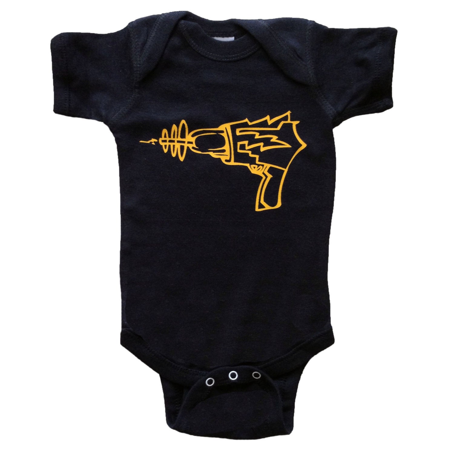 Ray Gun - One Piece Color Bodysuit - Black and Golden Yellow Ray Gun - For your little sci fi geek - baby and toddler clothes