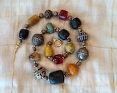African Beaded Necklace with amber and antique beads