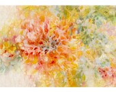 Blank note card, Watercolor Floral, Mixed Media image, orange, gold, yellow, peach, green, abstract