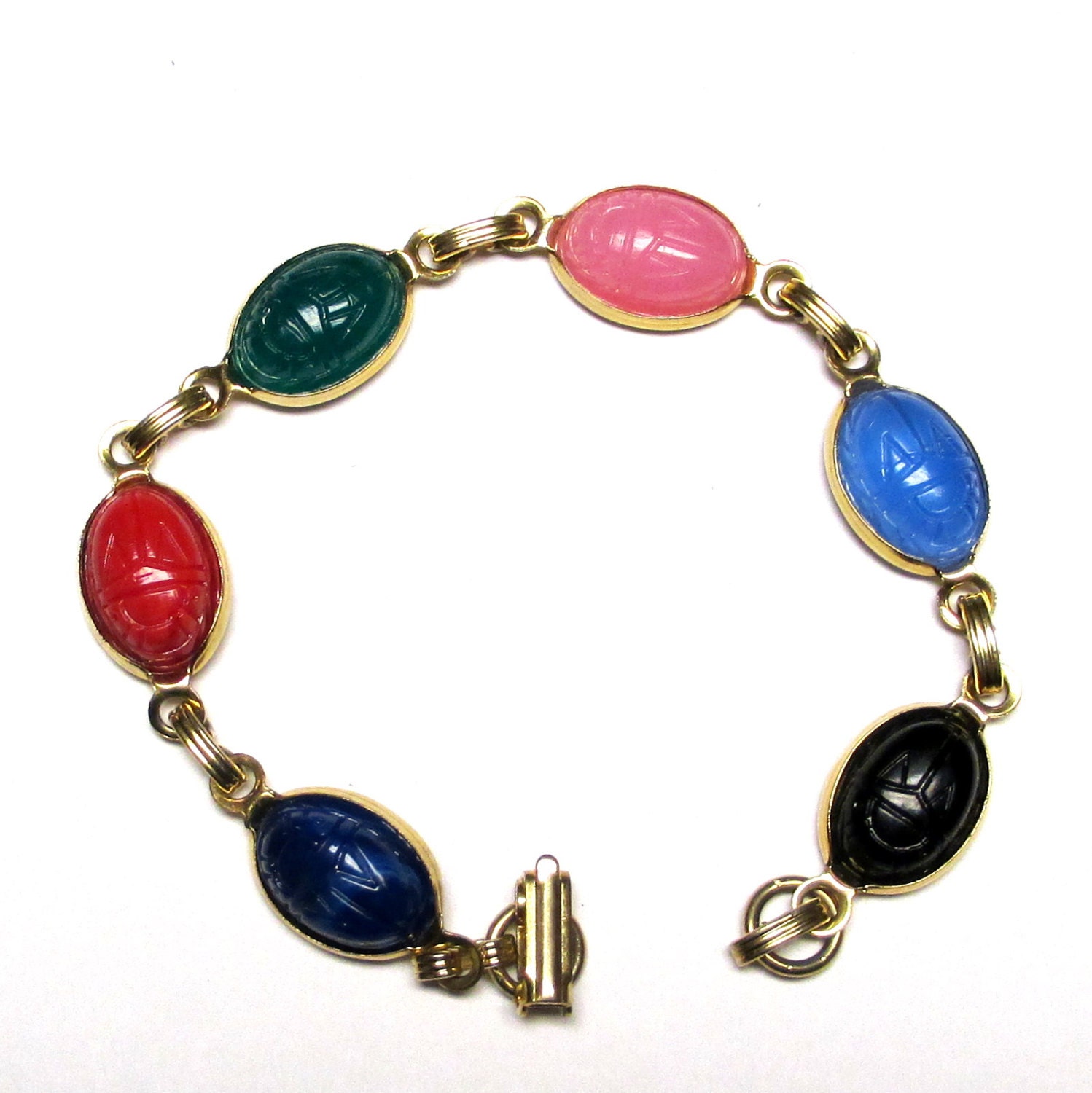 Vintage Scarab Bracelet, Egyptian Symbols and Scarabs