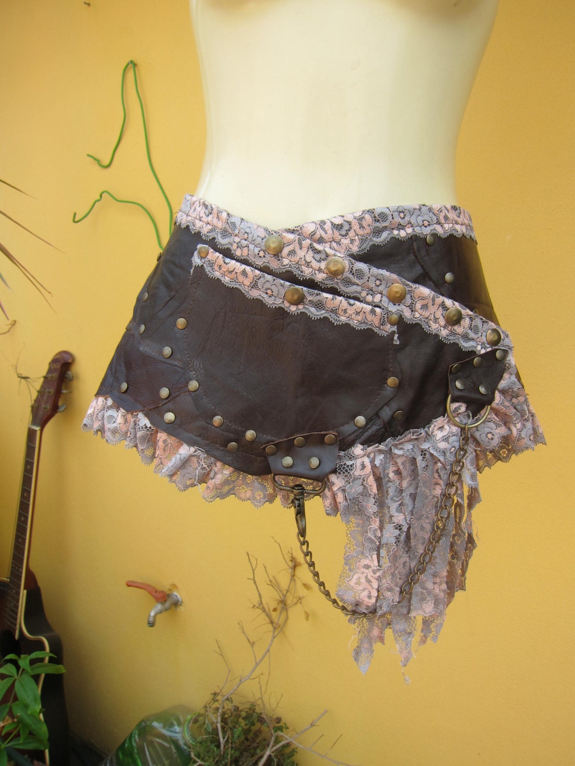 vintage inspired leather and lace belt/tutu/skirt...34" to 40" hips or waist