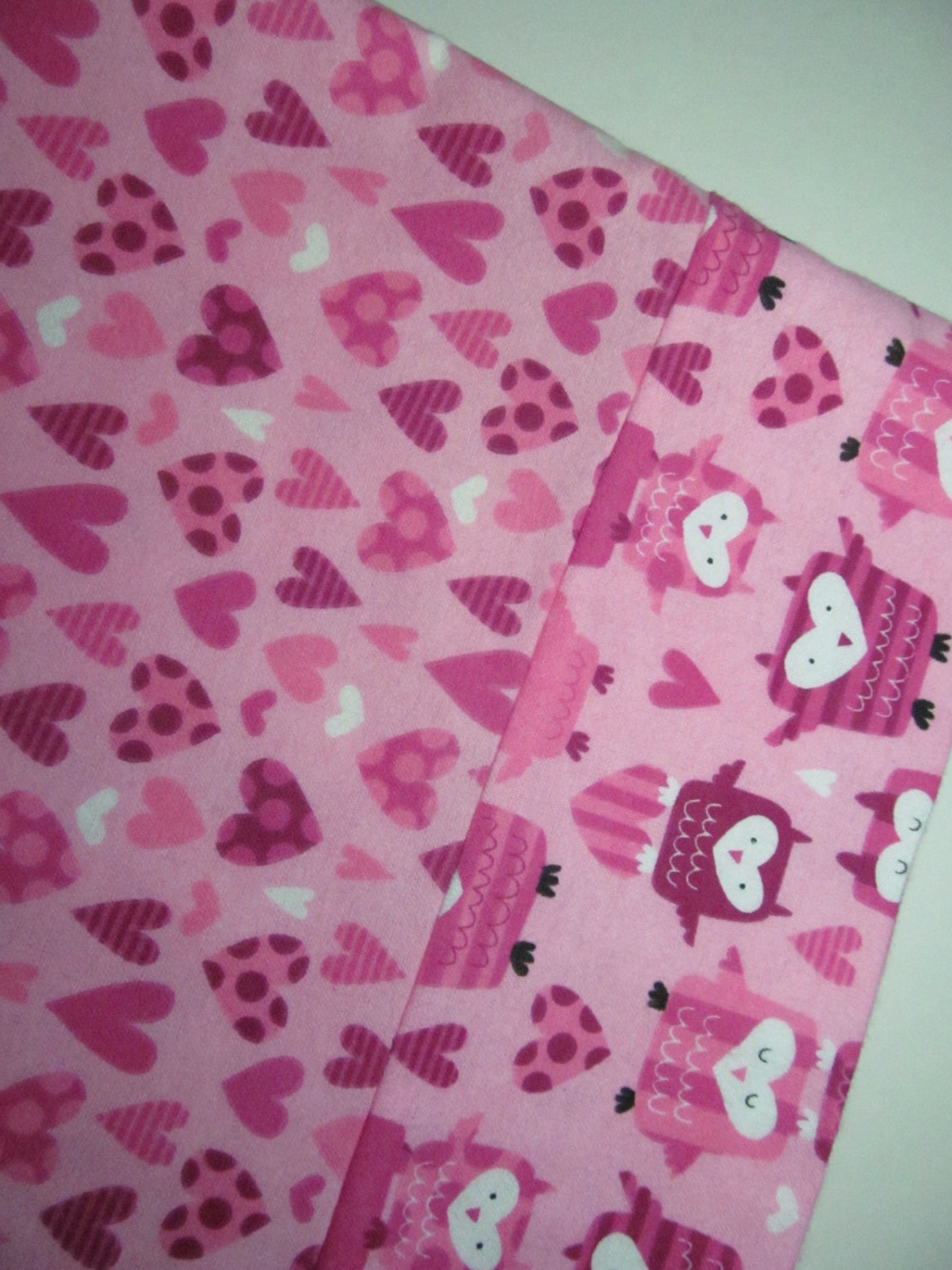 Flannel Standard Pillowcase, Hearts and Owls