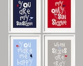 You Are My Sunshine Navy, Red, Blue and Gray for Logan Bedding, 4 prints 8x10 nursery art, baby shower gift, for Pottery Barn Bedding