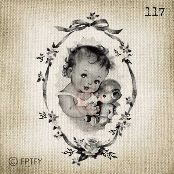 Adorable Vintage Unisex baby LARGE Digital Vintage Image Download Sheet Transfer To Totes Pillows Tea Towels T-Shirts 117