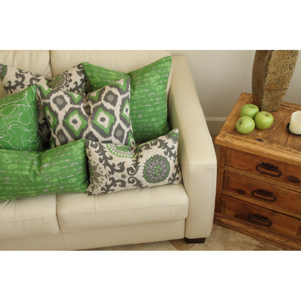 Green Pillow Cover 20x20 Throw Green Gray Linen Cushion Sofa Pillows with Zipper Premier Prints, Zen Garden