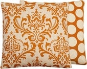 Orange Cushion Pillow 18x18 Damask Large Throw Pillow Housewarming Gift, Orange Creamsicle Collection, As seen in Good Housekeeping