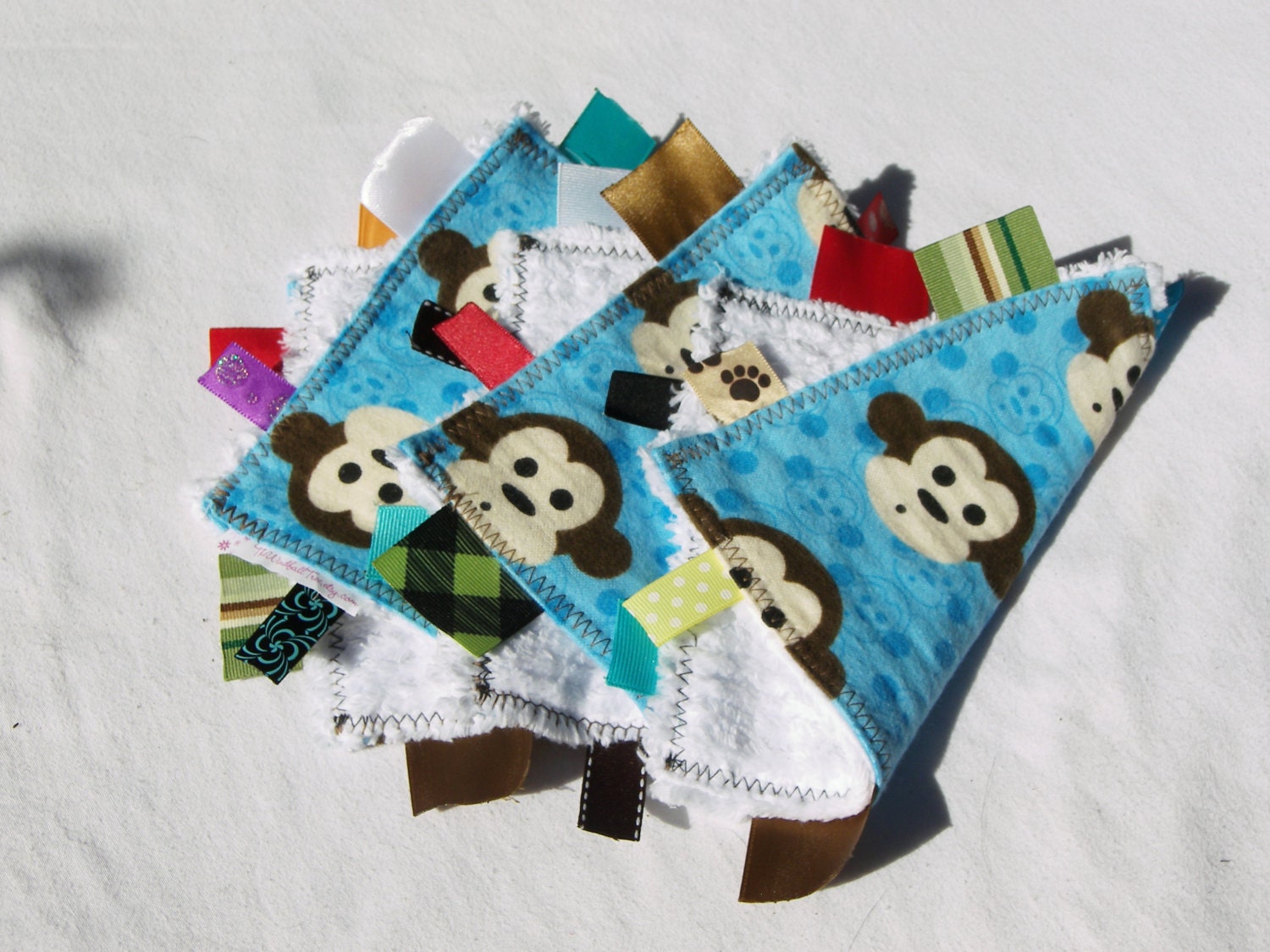 Reusable 3pk Pure Chenille Washcloths in Baby Blue Monkeys