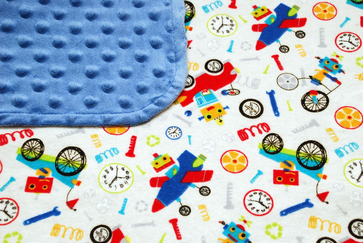 Baby boy blanket with minky backing - Robot Scientist