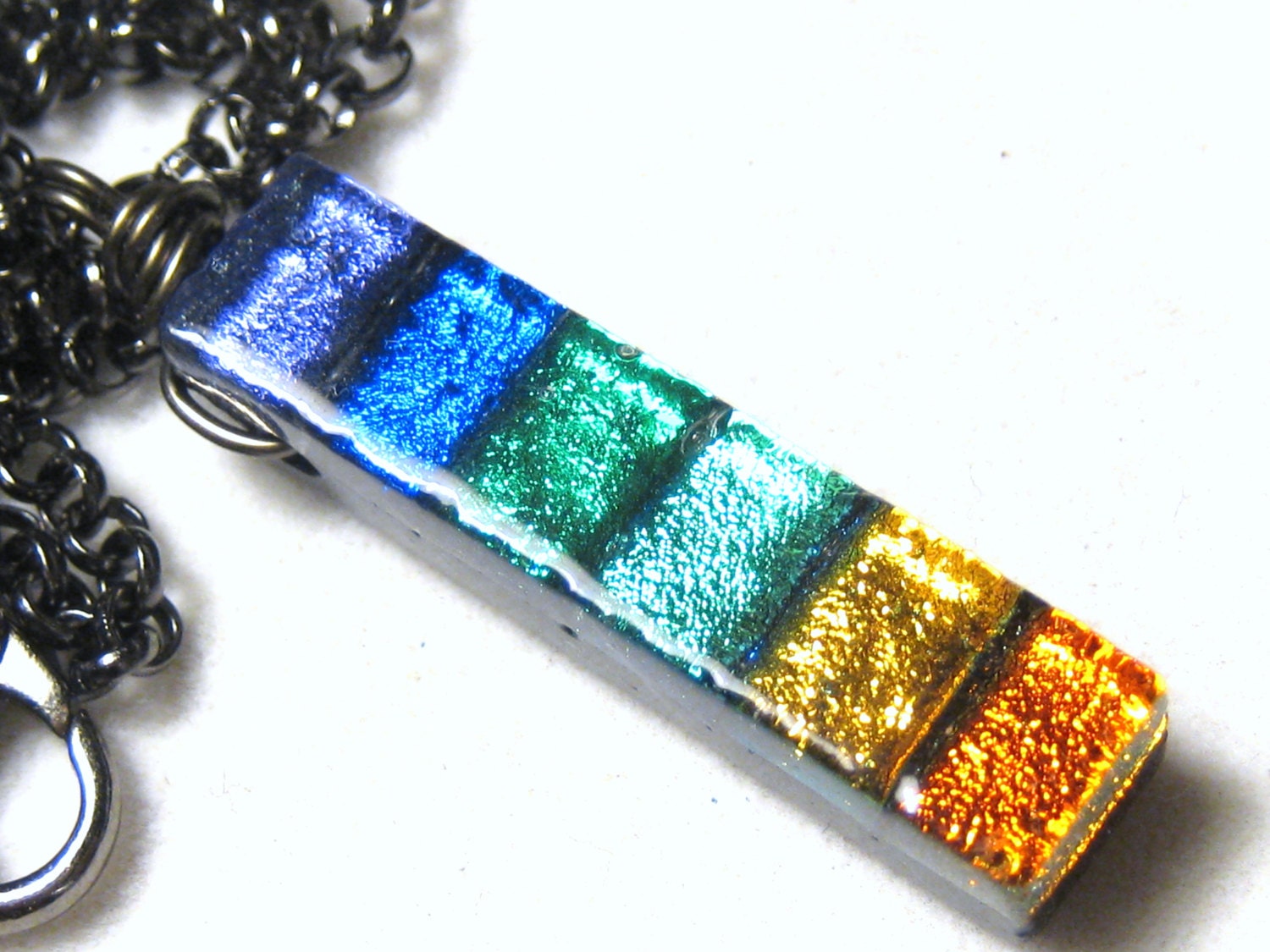 Chakra Dichroic Glass Pendant Necklace