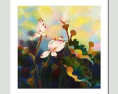 GICLEE Print-Of Original Painting-SILK Painting-Acrylic Painting-FISHES-Lotus-Koi -13inX19in