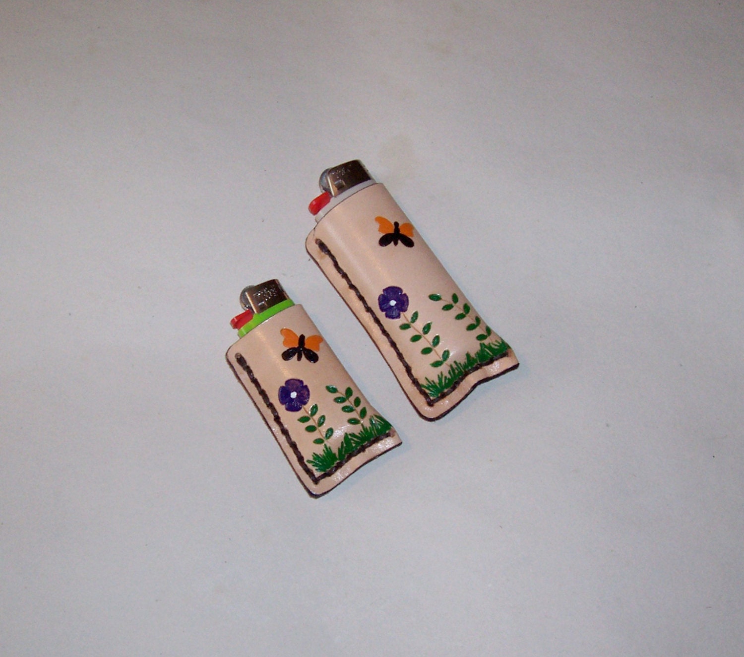 Choice-Hand Tooled Floral Leather Lighter Cases-Butterfly