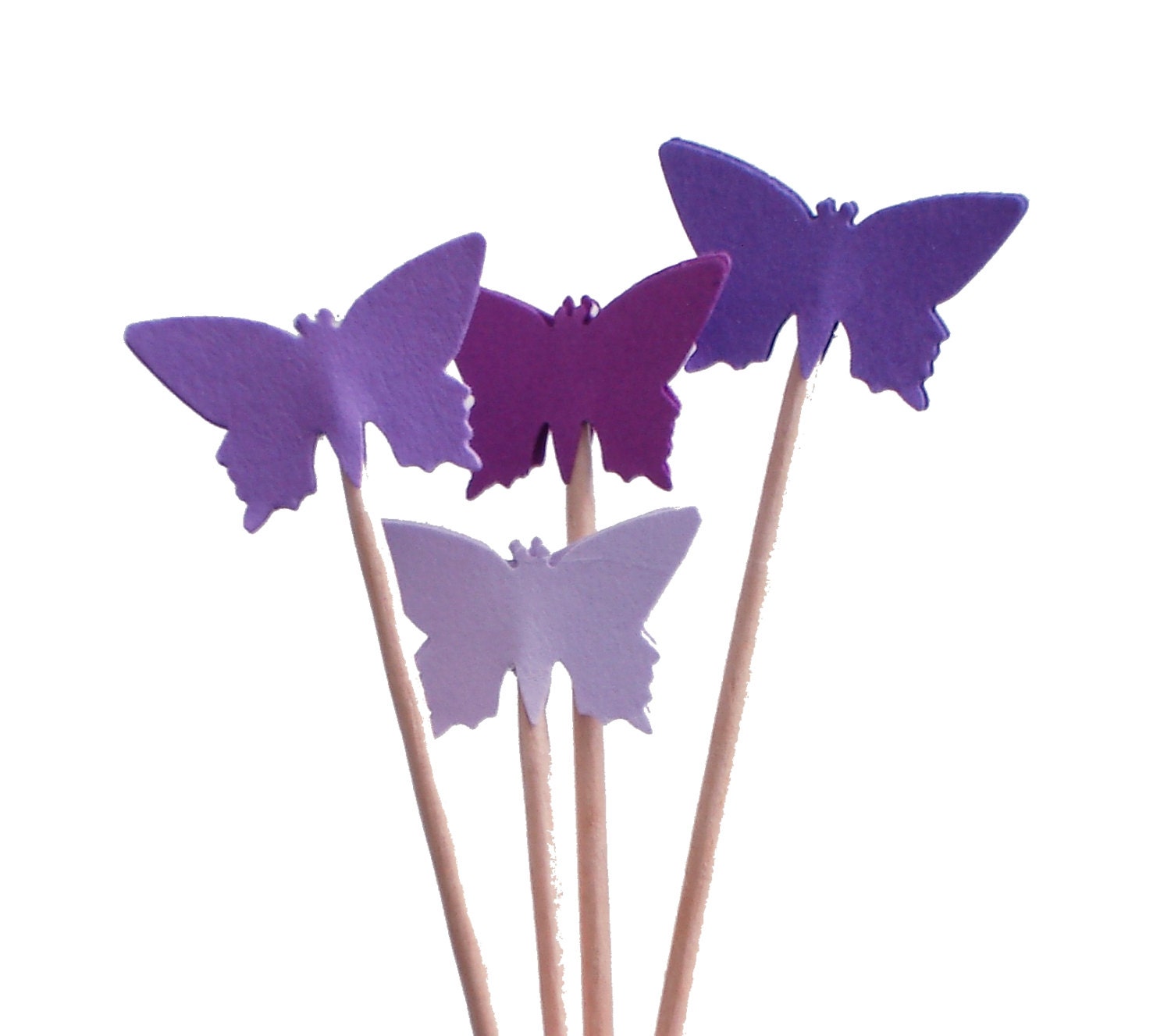 24 Purple Butterfly Party Picks, Cupcake Toppers, Food Picks, Toothpicks - No780