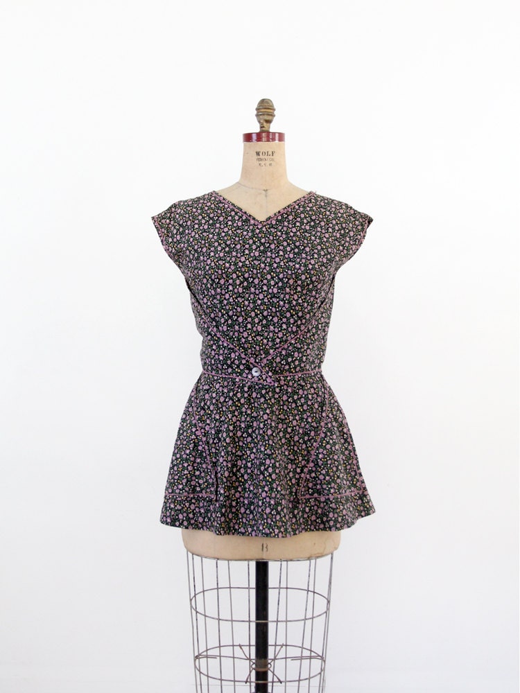 vintage apron blouse / 1950s floral top / mini dress