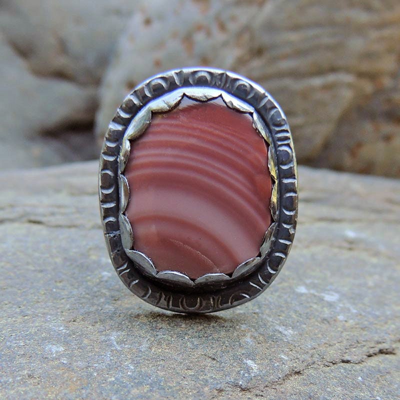 Imperial Jasper Silver Ring,  Size 7, Pink Ring, Imperial Jasper, Recycled Sterling Silver, One of a Kind, shades of pink and silver