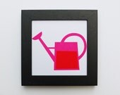 Framed Screen Print, Watering Can, 9x9 cm
