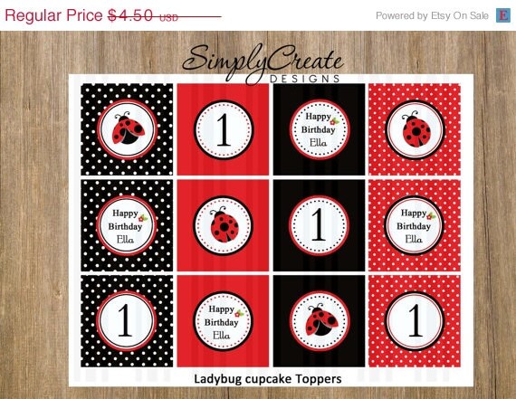 SALE Ladybug Cupcake Toppers DIGITAL File 8.5 x 11 JPEG File Personalized Il_570xn