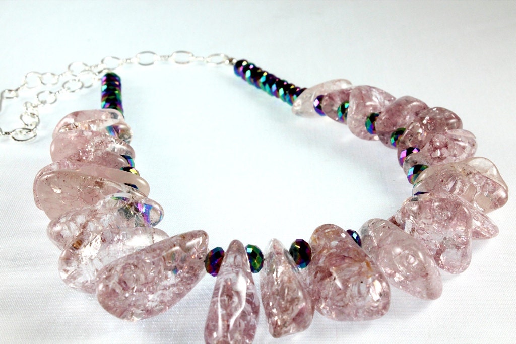 Lavender Ice Flake Quartz and Crystal Necklace