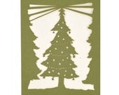 Christmas Tree - Green - Cut Paper Holiday Greeting Card