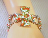 Handmade Cross Beaded Wrap Around Wrist Bracelet with multicolored seed beads with Silver tone Lobster Claw Clasp