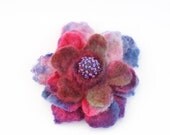 Felted Dyed Flower Pin Brooch - Pink Lilac Purple