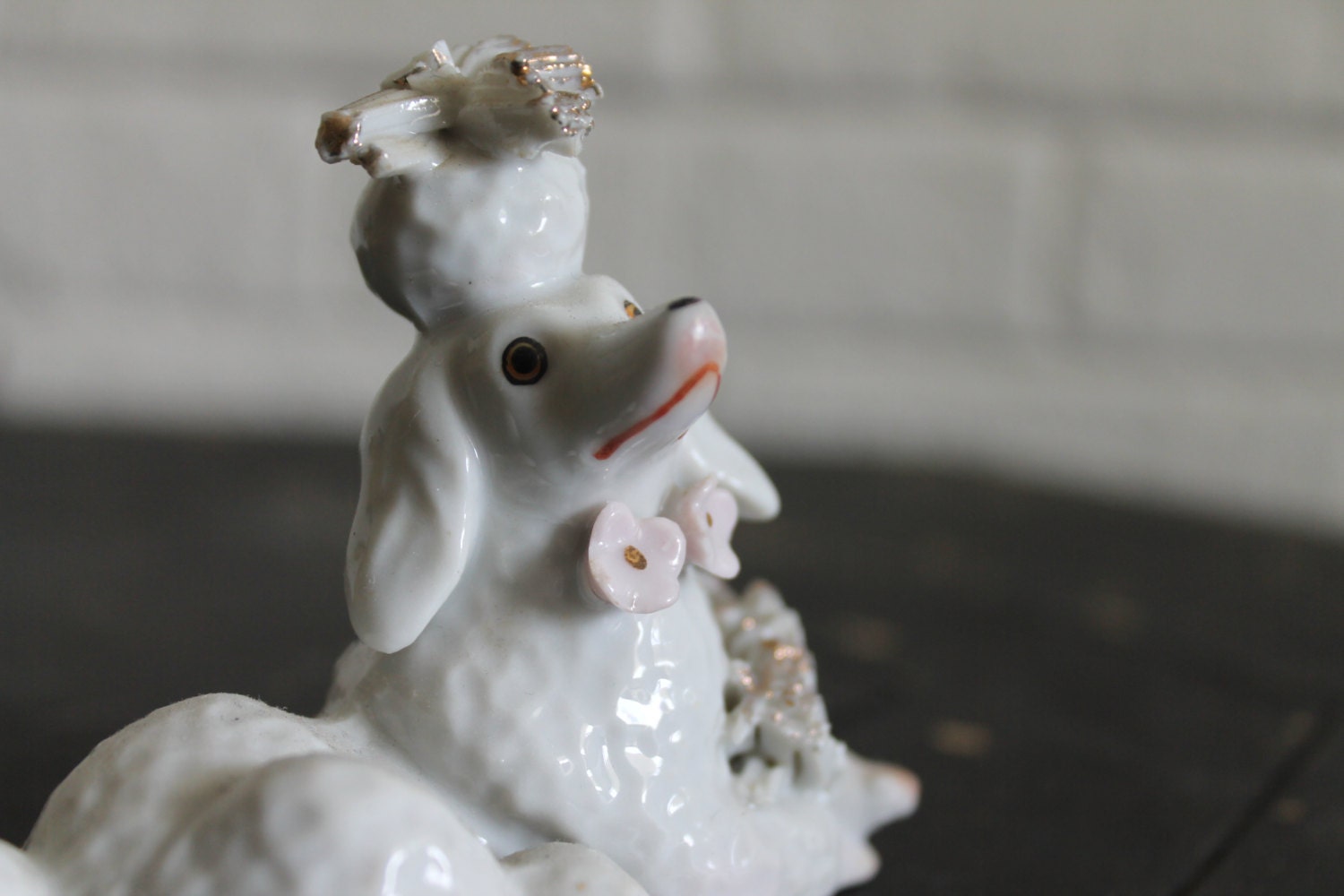 vintage occupied japan ceramic white poodle figurine 1940s FREE SHIP