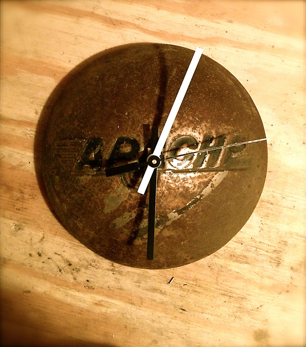 Vintage Recycled Apache Hubcap Wall Clock - Retro Americana Apache Camper
