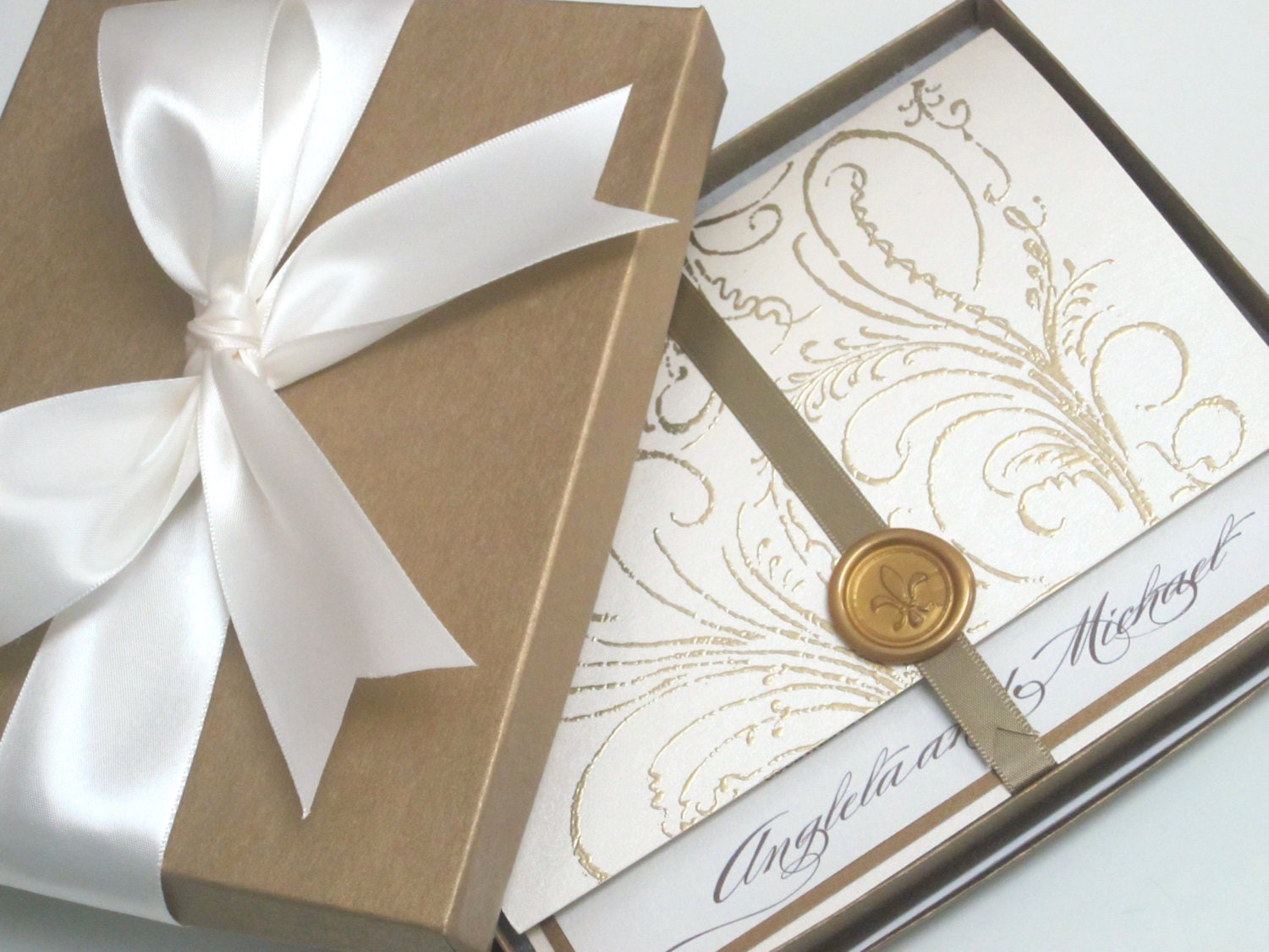 Boxed Luxury Wedding Invitation - Marie Antoinette inspired -Regal Cream-  SAMPLE