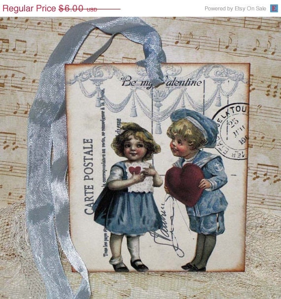 Memorial Day Sale Valentine Gift Tag,  Be Mine Gift Tags Vintage French Market Style Original Design ECS