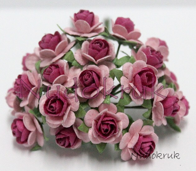 10 Fuchsia & Pink  Mulberry Paper Rose Flower handmade size 1.5 cm. ,scrapbooking