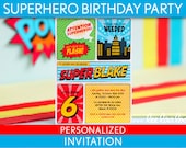Superhero Birthday Party Invitation Personalized Printable // Retro Superhero - B27Pa1