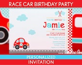 Race Car Birthday Party Invitation Personalized Printable // Cute Race Car - B36Pa2