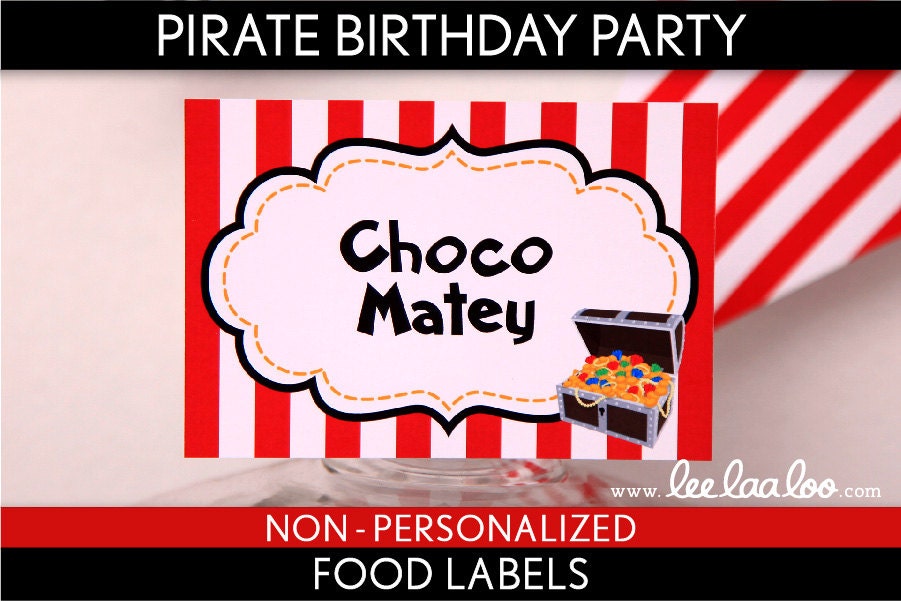 Pirate Birthday Party - Food Labels & Bonus: Toothpick Flags NonPersonalized Printable // Pirate Boy Red - B6Nc Il_170x135