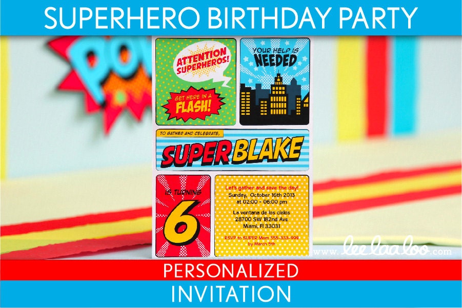 Superhero Birthday Party Invitation Personalized Printable // Retro Superhero - B27Pa1 Il_570xn