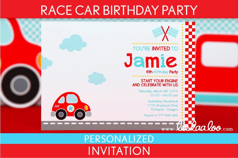 Race Car Birthday Party Invitation Personalized Printable // Cute Race Car - B36Pa2 Il_570xn