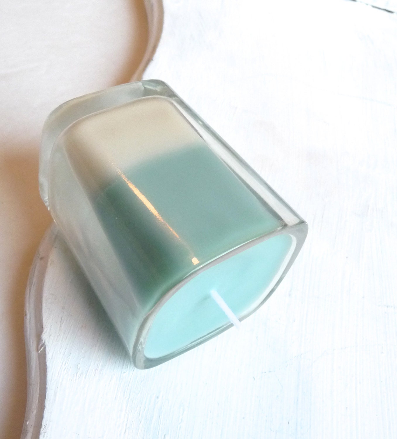 Eucalyptus Cedar Wood Scented Soy Candle in 2 oz Glass Jar, Mint Green Candle