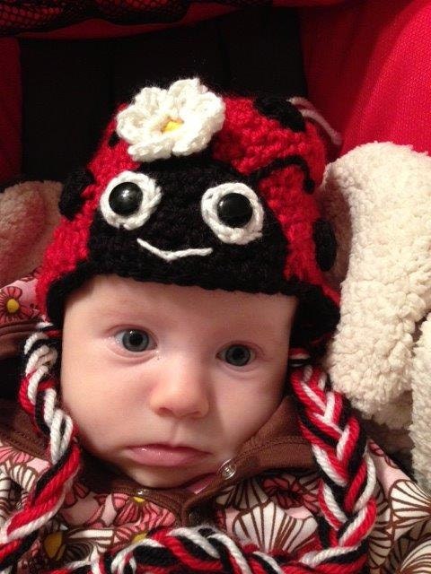 Baby Ladybug Hat with Earflaps and Tails