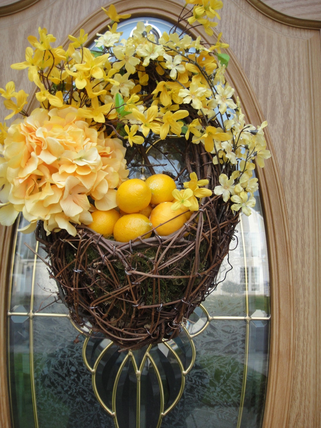 Floral Basket   Forsythia Wreath   Easter Wreath   Easter Decor   Lemon Wreath  Spring and Summer Wreath