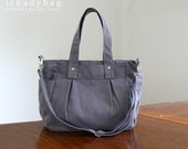 SALE - Gray Canvas Bag / Diaper bag / Tote Messenger bag / Travel / School / Mother day / 3 Compartment - Nuch