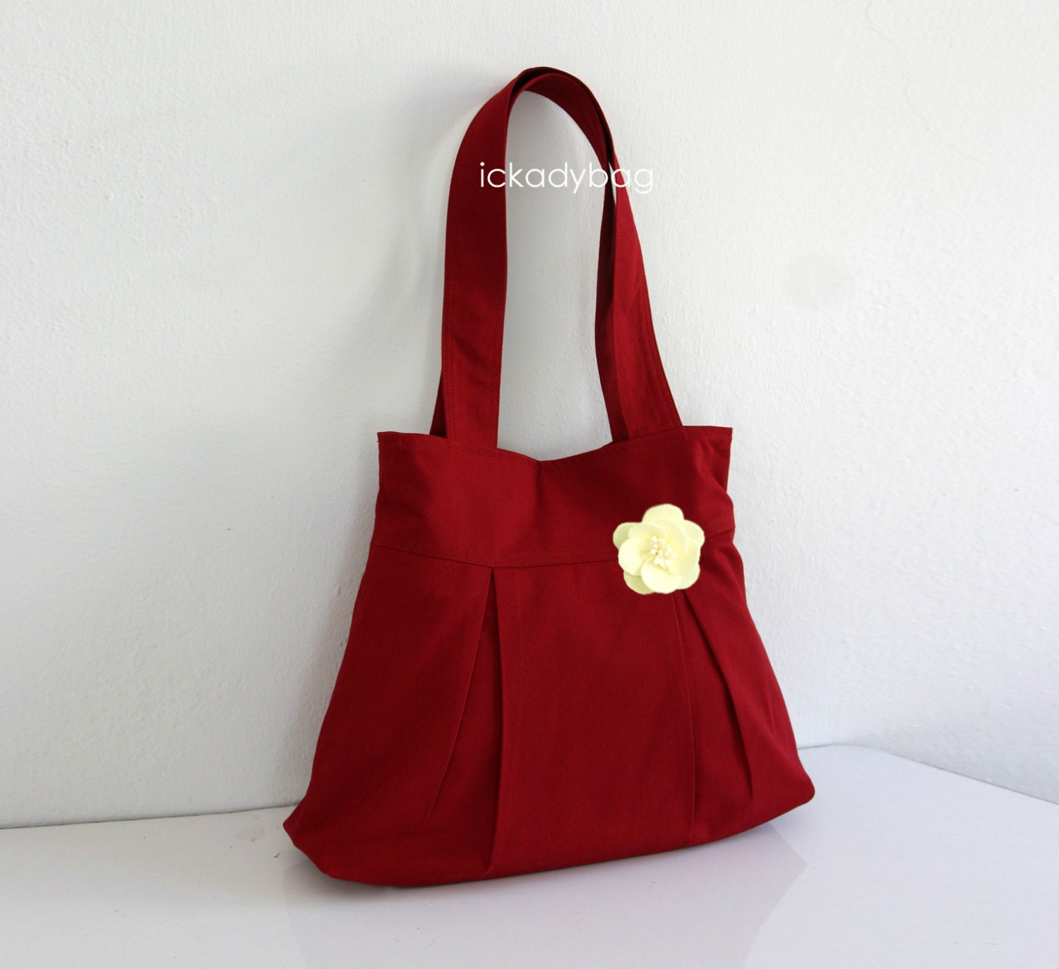 SALE Ruby Red Bridesmaid Purse / Bridesmaid Gift / Tote / Handbag / Pleated Purse / Cute / Canvas bag / Everyday Bag with flower / Cute
