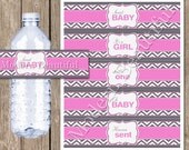 INSTANT DOWNLOAD Pink and Grey Chevron Baby Shower Printable Party Water Bottle Labels Il_170x135