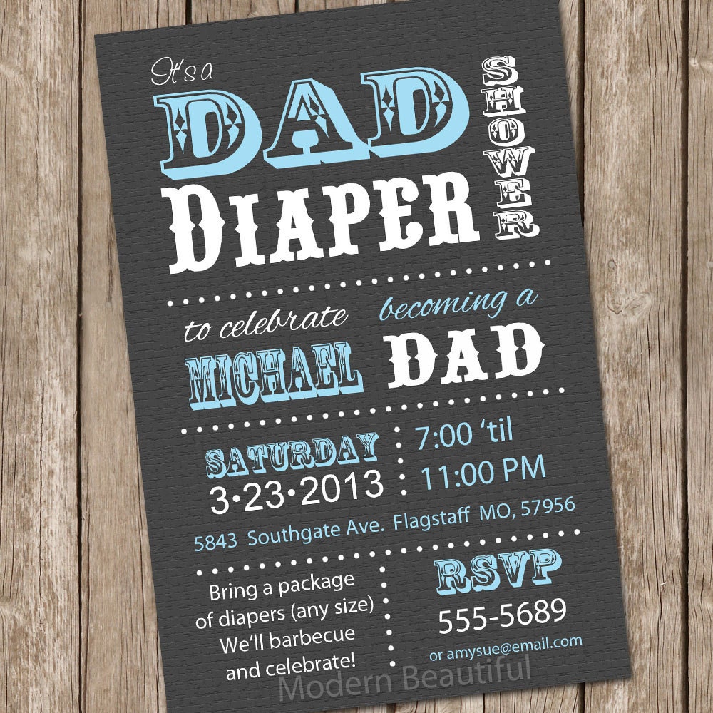 Diaper Baby Shower Invitation Grey and Blue Dad Diaper Invitation Party Printable Personalized Il_170x135