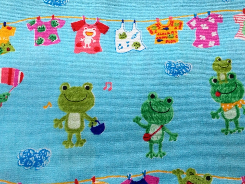 1 yard frog printed blue  color fabric