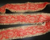 Burlap and Lace Ribbon, Red Lace and Rustic Brown Frayed Burlap Ribbon, Use for Wedding, Shower, Party, Home Decor, Crafting