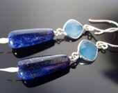 Bezel Set Blue Chalcedony and Lapis Lazuli 925 Sterling Silver Earrings