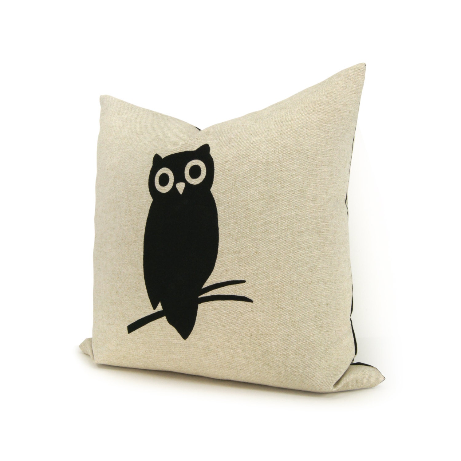 Owl pillow - Decorative pillow - Throw pillow cover - Accent pillow - Black and beige owl print decorative cushion cover in 16X16