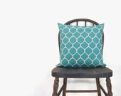 Outdoor pillow cover - Blue pillow - Modern decor - Garden trellis in aqua and off white decorative pillow - 16x16 decorative pillow