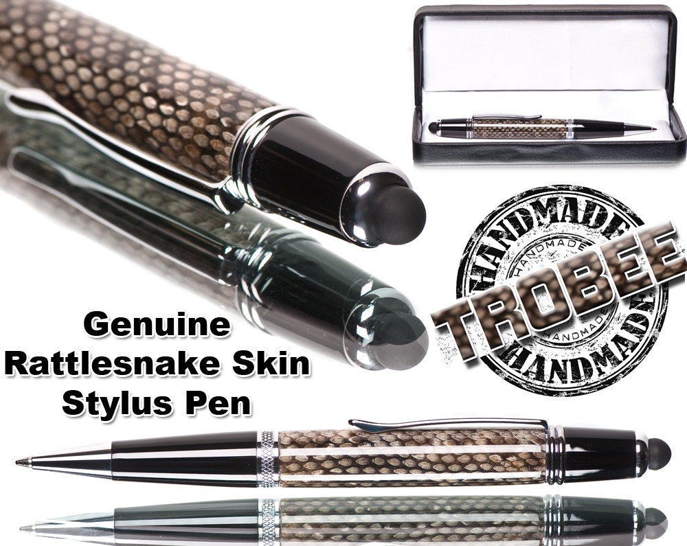 Rattlesnake skin pen with touch screen stylus on the end. A gift for a man or anyone with a cell phone
