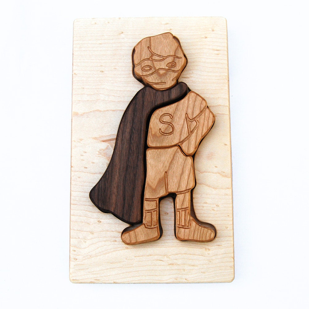 Super Boy Puzzle, organic chunky wood puzzle for babies and toddlers